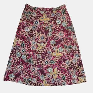 Vintage‎ Floral Batik A-Line Midi Skirt 6P Maroon Boho Festival Y2K Revival